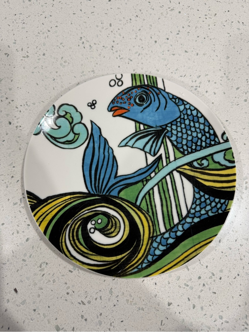 Anthropologie Blue & Green Fish Ceramic Plate